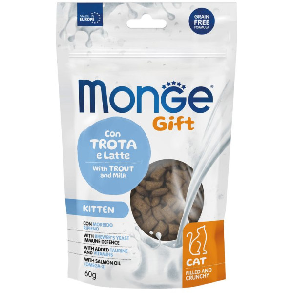 Monge (Монж) Gift Cat Grain Free Trout & Milk Kitten - Лакомство беззерновое  для котят с мясом форели и молоком 60 г