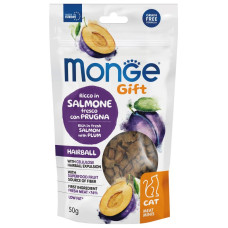 Monge (Монж) Gift Cat Grain Free Salmon & Plum Hairball Adult - Ласощі беззернові для дорослих котів для виведення шерсті з м’ясом лосося та сливою 50 г