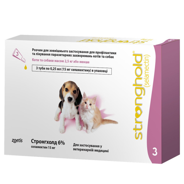 Zoetis Stronghold 6 % (Стронгхолд) - Капли протопарзитные для котят и щенков до 2.5 кг, 1 пипетка