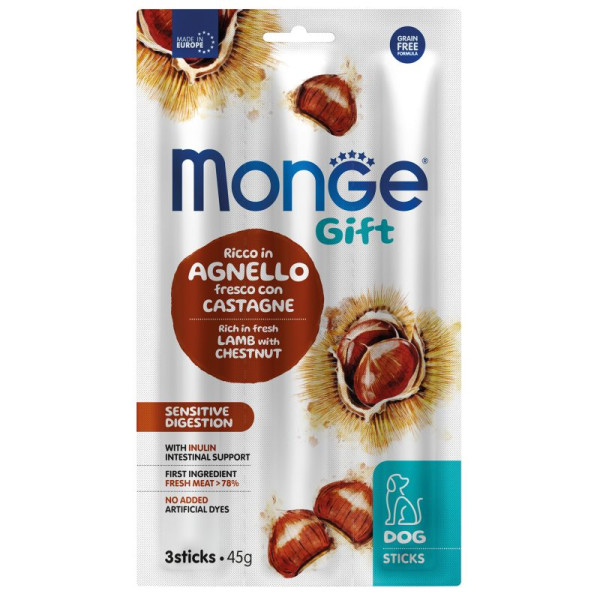 Monge (Монж) Gift Dog Grain Free Fish, Lamb & Chestnut Sensitive Digestion Adult All Breeds лакомство беззерновое для взрослых собак всех пород для чувствительного пищеварения с мясом рыбы, ягнёнка и каштаном 45 г