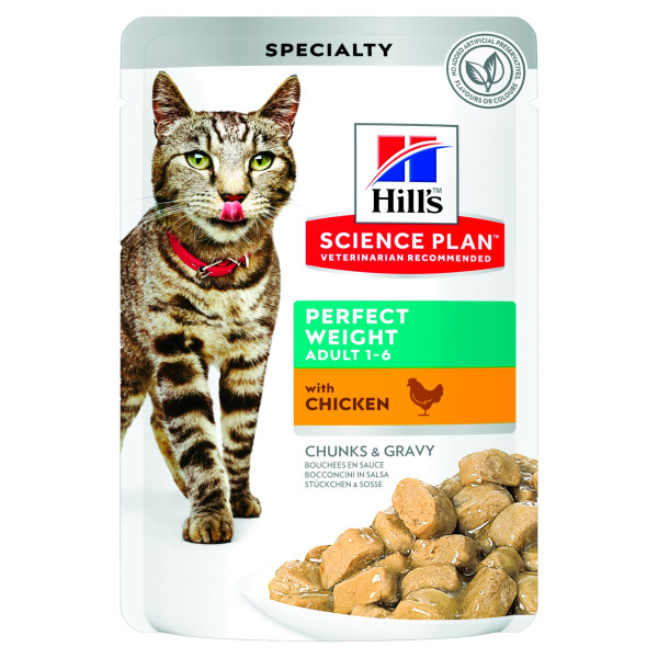 HILL\'S (Хилс) SP Cat Adult Perfect Weight Chicken - Влажный корм для кошек для поддержания оптимального веса с курицей в соусе 85 г