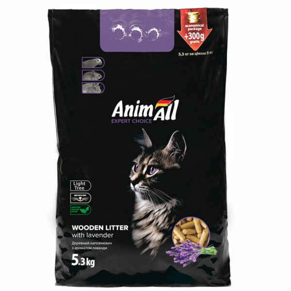 AnimAll (Энимал) - Наполнитель древесный для кошачьих туалетов с ароматом лаванды 5.3 кг