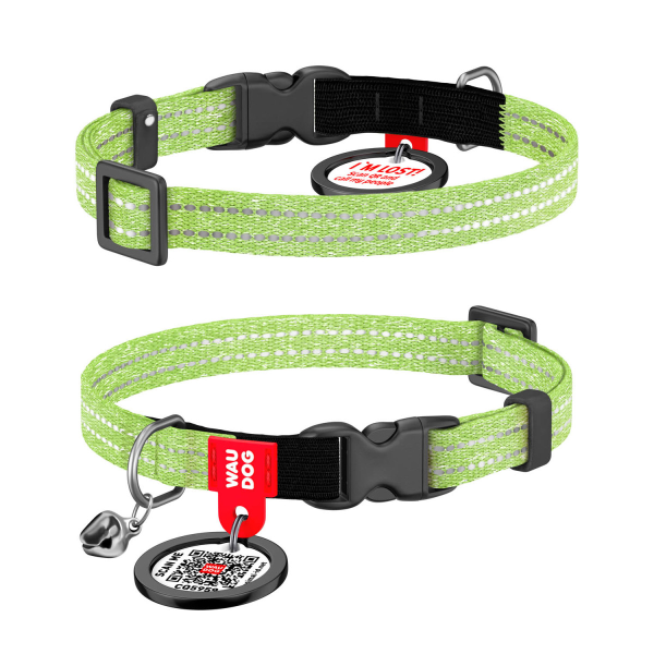 WAUDOG (ВАУДОГ) Re-cotton ошейник для кошек из восстановленного хлопка с QR паспортом светоотражающий пластиковый фастекс салатовый XS 20-30 см