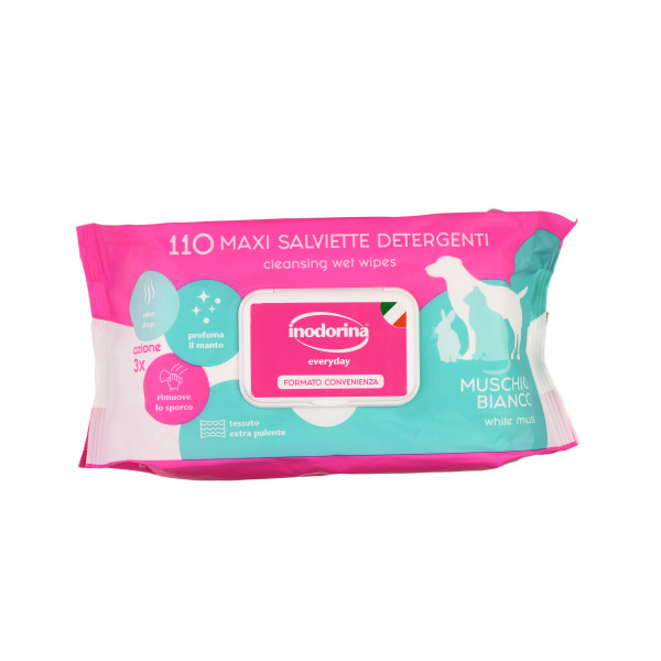 Inodorina (Инодорина) Everyday Muschio Bianco - Влажные салфетки для всех типов шерсти кошек, собак и кроликов с ароматом белого мускуса 110 шт