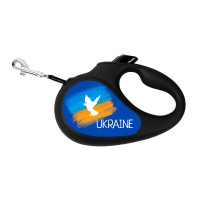 WauDog (ВауДог) Re-Leash "Флаг" - Поводок-рулетка для собак черная со светоотражающей лентой (В 15 кг, Дл 5 м) размер S