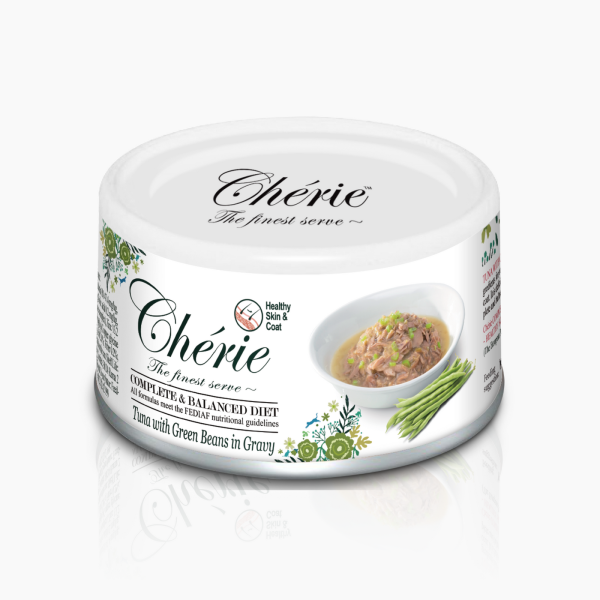 Cherie (Чери) Cat Grain Free Tuna & Green Beans Skin & Coat Adult - Влажный беззерновой корм для взрослых котов для здоровья кожи и шерсти кусочки в соусе с мясом тунца и зелёной фасолью 80 г