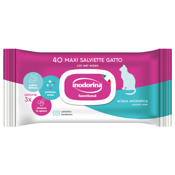Inodorina (Инодорина) Functional Acqua Aromatica - Влажные салфетки для взрослых кошек с ароматной водой и легким мятным ароматом 40 шт