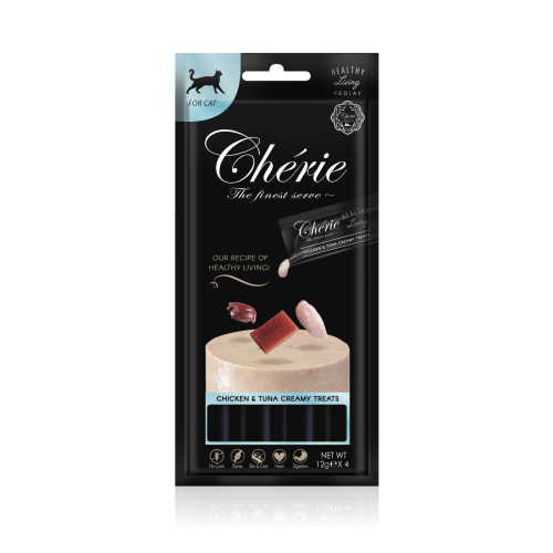 Cherie (Чері) Cat Grain Free Chicken & Tuna Creamy Treat Adult - Ласощі беззернові для дорослих котів кремове пюре з м’ясом курки та тунця 4 шт. по 12 г