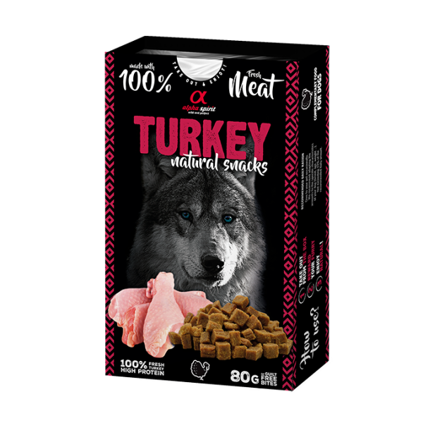 Alpha Spirit Dog Natural Snack Turkey - Полувлажные лакомства с индейкой для взрослых собак 80 г