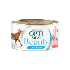 Optimeal (Оптиміл) Cat Beauty for Coat&Teeth - Вологий корм для котів зі смугастим тунцем і кільцями кальмарів у соусі для догляду за шерстю та зубами 85 г