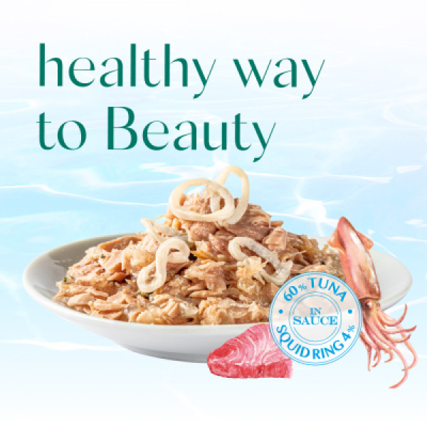 Optimeal (Оптимил) Cat Beauty for Coat&Teeth - Влажный корм для кошек с полосатым тунцем и кольцами кальмаров в соусе по уходу за шерстью и зубами 85 г