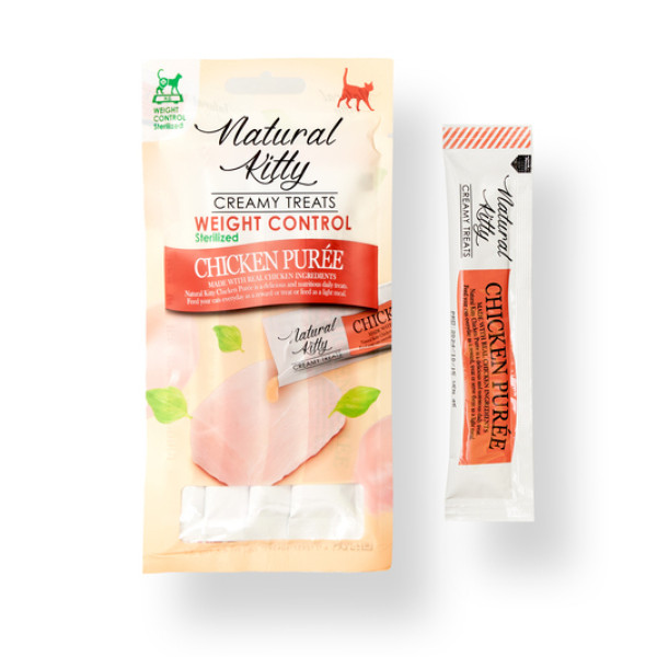 Natural Kitty (Нейчерал Китти) Fuctional Creamy Treat Chicken Puree Weight Control/Sterilised - Функциональные крем-снеки контроль веса для кошек куриное пюре 4х12 г