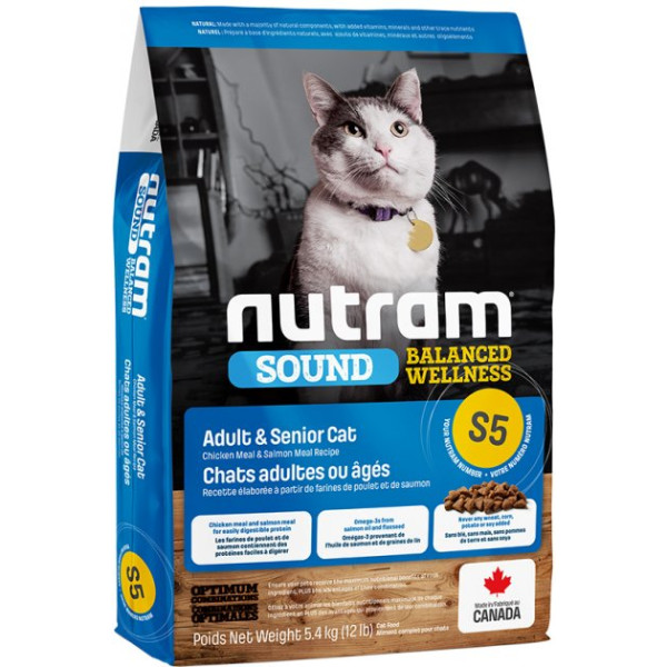 Nutram (Нутрам) S5 Sound Balanced Adult & Senior Chiken & Salmon - Сухий корм для дорослих або літніх кішок з куркою та лососем 5.4 кг