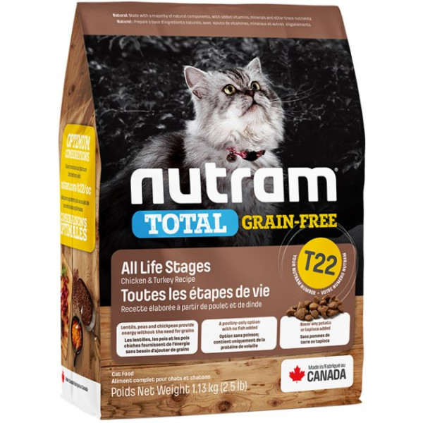 Nutram (Нутрам) T22 Turkey & Chiken - Сухой беззерновой корм для котов с индейкой и курицей 1.13 кг