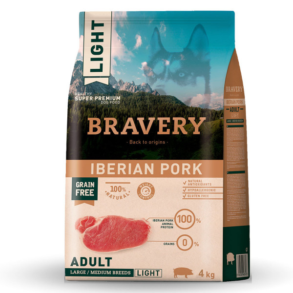 Bravery (Бравери) Dog Adult Max/Med Breed Iberian Pork Light - Сухой корм для собак больших и средних пород беззерновой с иберийской свининой 4 кг