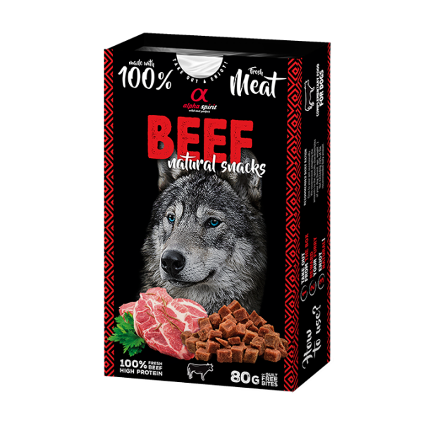 Alpha Spirit Dog Natural Snack Beef - Полувлажное лакомство с говядиной для взрослых собак 80 г