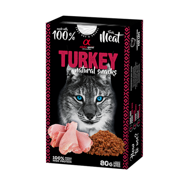 Alpha Spirit Cat Natural Snack Turkey - Полувлажное лакомство с индейкой для взрослых кошек 80 г