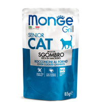 Monge (Монж) Grill Cat Grain Free Mackerel Jelly Senior - Влажный беззерновой корм для пожилых котов кусочки в желе с мясом скумбрии 85 г