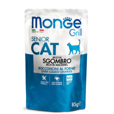 Monge (Монж) Grill Cat Grain Free Mackerel Jelly Senior - Вологий беззерновий корм для котів похилого віку шматочки в желе з м’ясом скумбрії 85 г