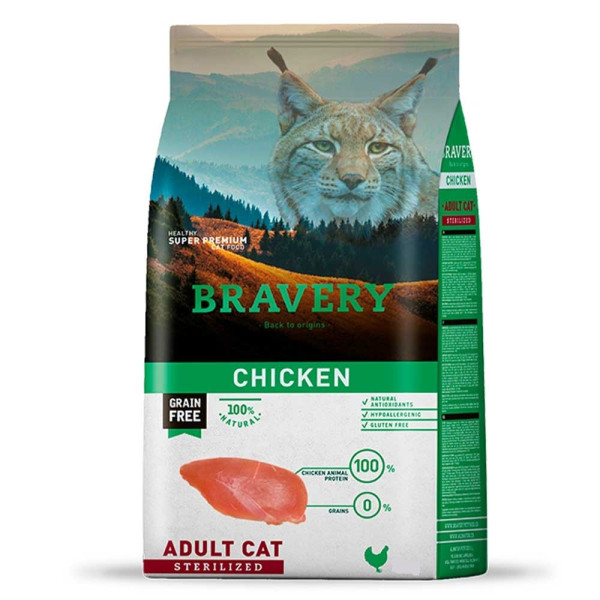 Bravery (Бравери) Cat Adult Sterilized Chicken - Сухой беззерновой корм для кошек 2 кг