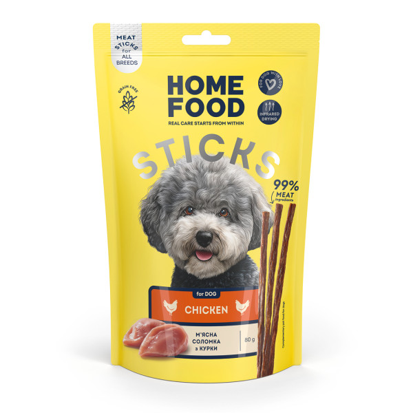 Home Food (Хоум Фуд) Dog Grain Free Chicken Meat Strips All Life Stages All Breeds - Лакомство беззерновое для собак всех возрастов и всех пород мясная соломка с мясом курицы 80 г
