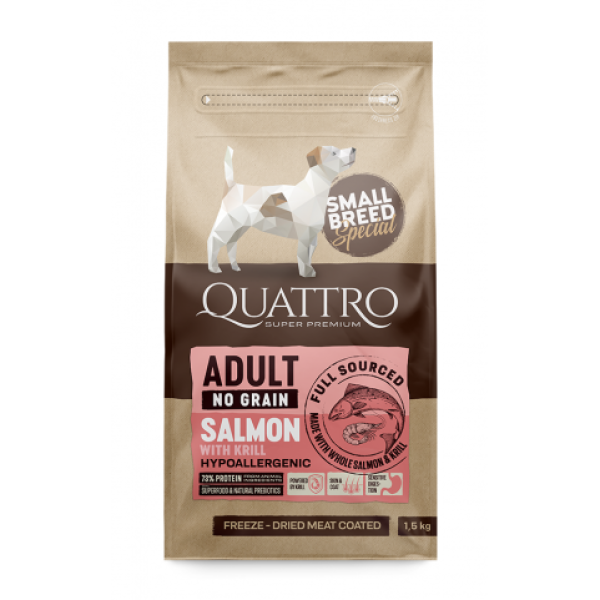 Quattro (Кватро) Dog Small Breed With Salmon&Krill - Сухой корм для собак малых пород с лососем и крилем 7 кг