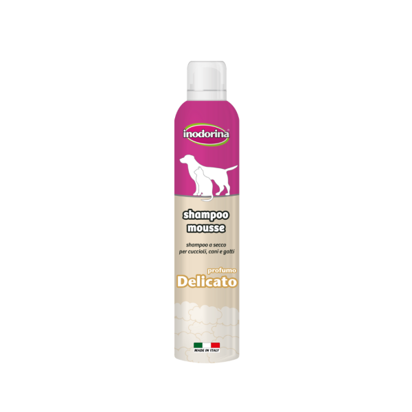 Inodorina (Инодорина) Shampoo Mousse Delicato - Шампунь-мусс для деликатной очистки для щенков, собак и кошек с ароматом пудры 300 мл