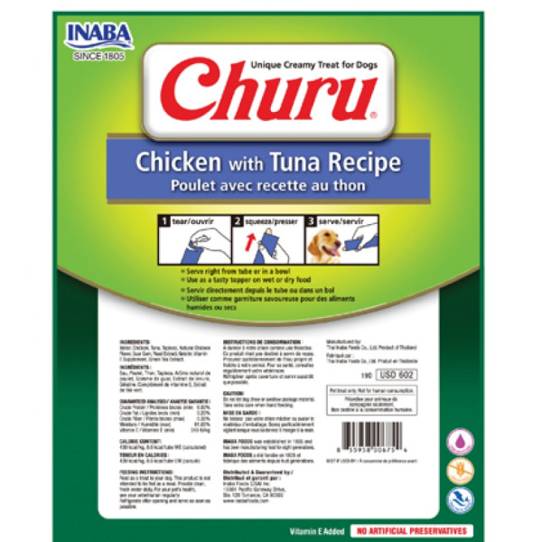 INABA (Инаба) Dog Churu Mousse With Chicken&Tuna - Лакомство для собак мусс сливочный с курицей и тунцем 160 г