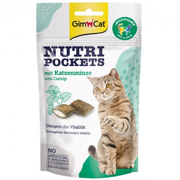 GimCat (Джимкет) Nutri Pockets Pockets Catnip & Multivitamin - Витаминное лакомство для котов с мятой и витаминами А, D3, E 0.06 кг