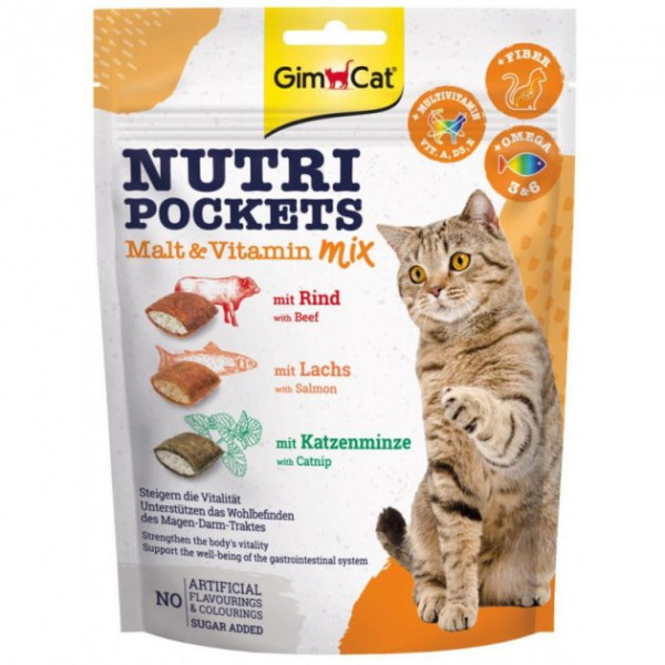 GimCat (Джимкет) Nutri Pockets Multivitamin Mix - Вітамінні ласощі подушечки для котів 0.15 кг