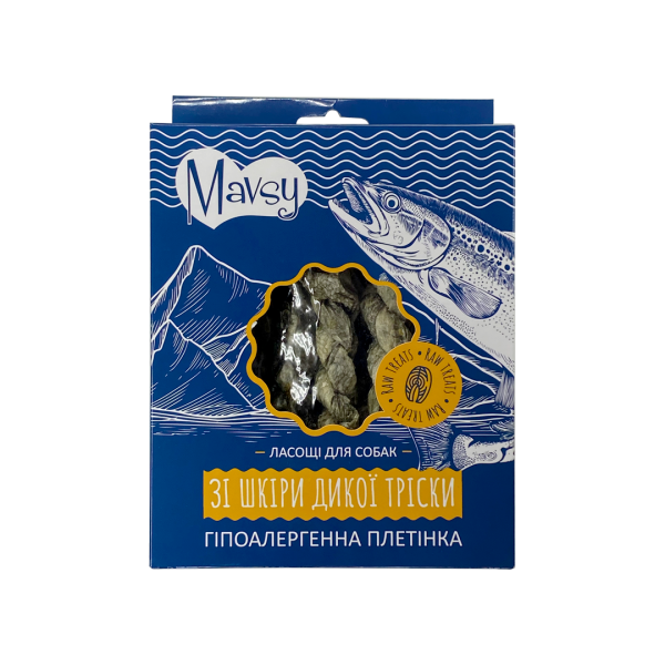 Mavsy (Мавси) Fish Skin Braids - Лакомство для собак гипоаллергенная плетенка из кожи трески 100 г