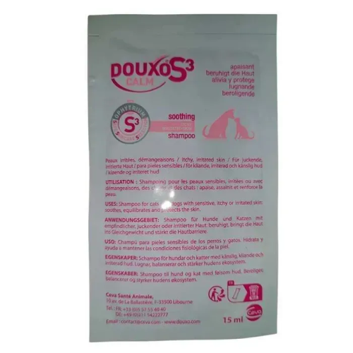 Douxo (Дуксо) Calm S3 Dog & Cat Shampoo - Лечебный шампунь для собак и котов с офитриумом и экстрактом жожоба для устранения зуда и раздражений аллергического характера 15 мл