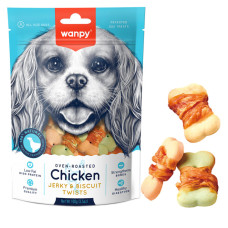 Wanpy (Ванпі) Chicken Jerky & Biscuit Twists - Ласощі для собак бісквіт з в\'яленою куркою, печиво 100 г