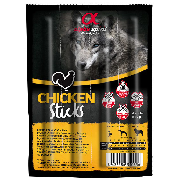 Alpha Spirit (Альфа Спирит) Dog All Breeds Sticks Chicken - Лакомство для собак всех пород палочки с мясом курицы 40 г