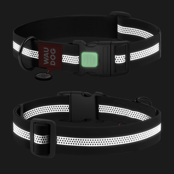 WAUDOG (Ваудог) Waterproof с QR паспортом - Ошейник для собак водостойкий, сознательно-отражающий,пластиковая пряжка-фастекс, серый, (Ш 25 мм, Д 46-70 см) XXL