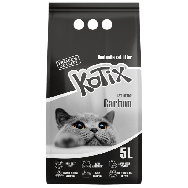 Kotix (Котикс) Bentonite Carbon - Бентонитовый наполнитель для кошачьего туалета с активированным углём 5 л