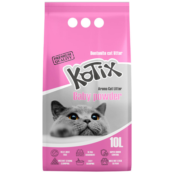 Kotix (Котикс) Bentonite Baby Powder - Бентонитовый наполнитель для кошачьего туалета с ароматом детской присыпки 10 л