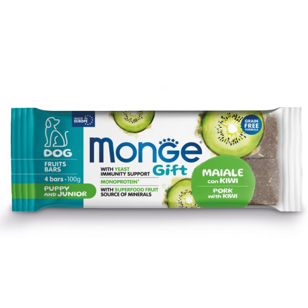 Monge (Монж) Gift Dog Grain Free Pork & Kiwi Puppy & Junior All Breeds лакомство беззерновое для щенков всех пород с мясом свинины и ежевикой 100 г