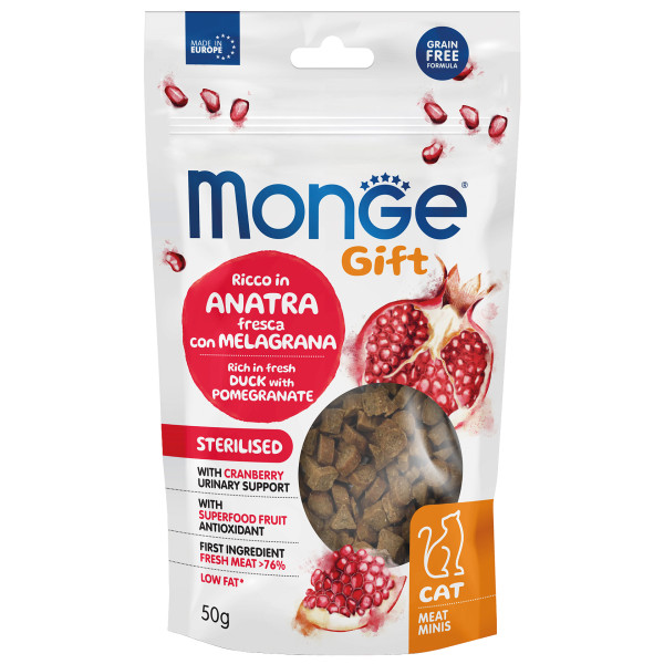 Monge (Монж) Gift Cat Grain Free Duck & Pomegranate Sterilised Adult - Лакомство беззерновое для взрослых стерилизованных котов с мясом утки и гранатом 50 г
