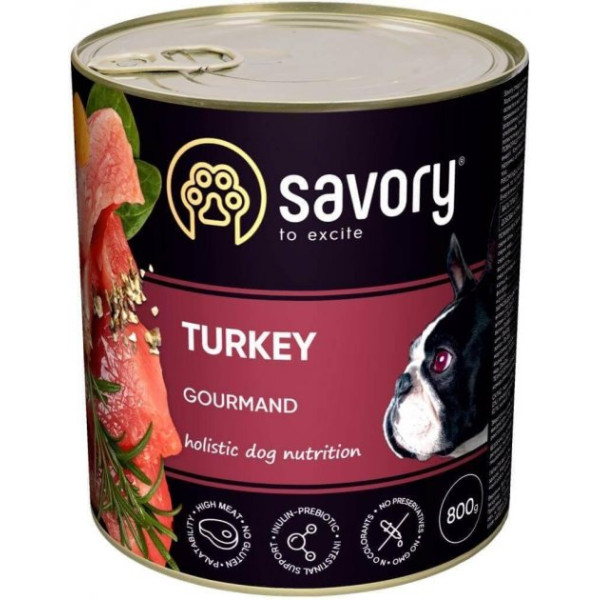 Savory (Сейвори) Dog Gourmand Turkey - Влажный корм для собак с индейкой 800 г