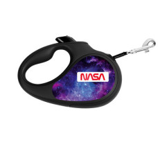 WauDog (ВауДог) Re-Leash "NASA21" - Повідець-рулетка для собак чорна зі світловідбивною стрічкою (В 15 кг, Дов 5 м) розмір S