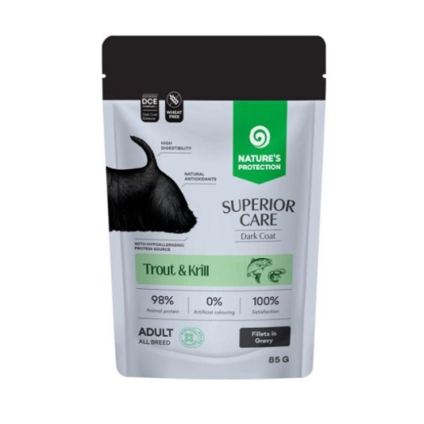 Nature’s Protection (Натур Протекшн) Superior Care Grain Free Dark Coat Adult All Breed Dogs With Trout And Krill - Беззерновой влажный корм для взрослых собак всех пород с форелью и крилем 85 г