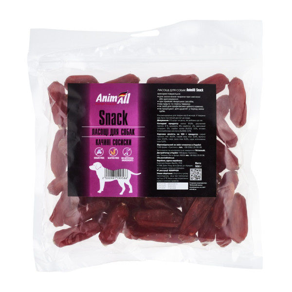 Animall (Энимал) Dog Duck Sausages Snack All Life Stages All Breeds - Лакомство для собак всех возрастов и всех пород сосиски с мясом утки 500 г