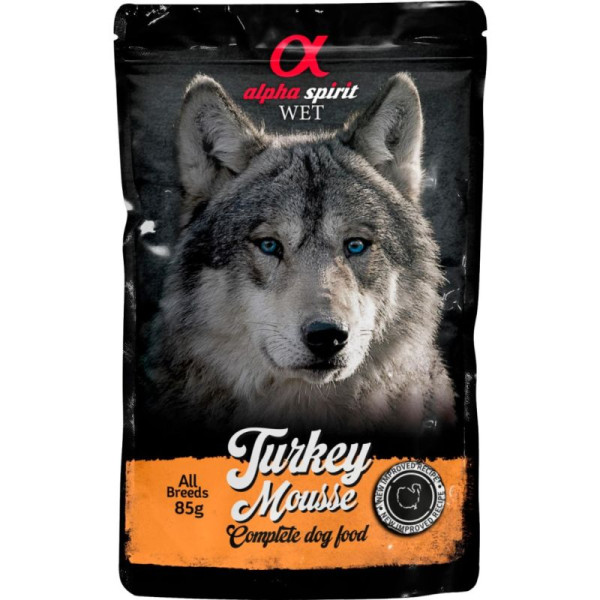 Alpha Spirit Pouch Turkey Mousse Dog - Полнорационный влажный корм с индейкой для взрослых собак 85 г