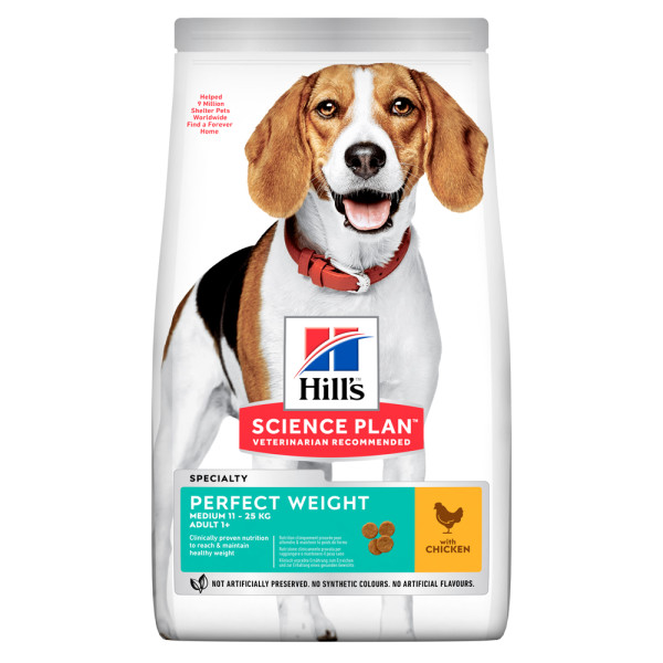 Hill's (Хилс) Science Plan Dog Chicken Perfect Weight Adult Medium - Сухой корм для взрослых собак средних пород для поддержки веса с мясом курицы 2 кг
