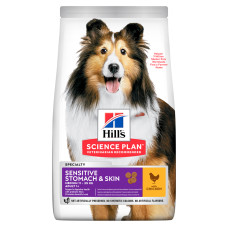 Сухой корм Hill`s (Хилс) Science Plan Dog Chicken Sensitive Stomach & Skin Adult Medium для взрослых собак средних пород с чувствительным пищеварением и кожей c мясом курицы 14 кг