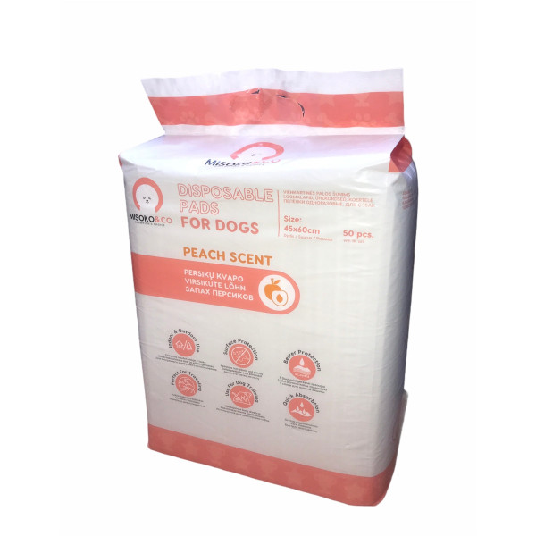 Misoko&Co (Мисоко&Ко) Disposable Dog Pads With Charcoal & Peach Scent - Одноразовые пеленки для собак с углем и ароматом персика 50 шт. 45х60 см