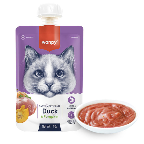 Wanpy (Ванпи) Cat Duck & Pumkin - Жидкий корм для кошек крем-пюре с уткой и тыквой 90 г