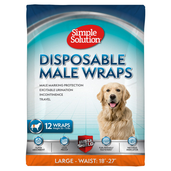Simple Solution Disposable Wrap For Male Dogs - Влагоуборочный поясок для собак больших пород 12 шт.