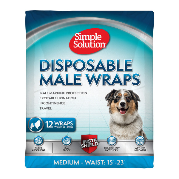 Simple Solution Disposable Wrap For Male Dogs - Влагоуборочный поясок для собак средних пород 12 шт.